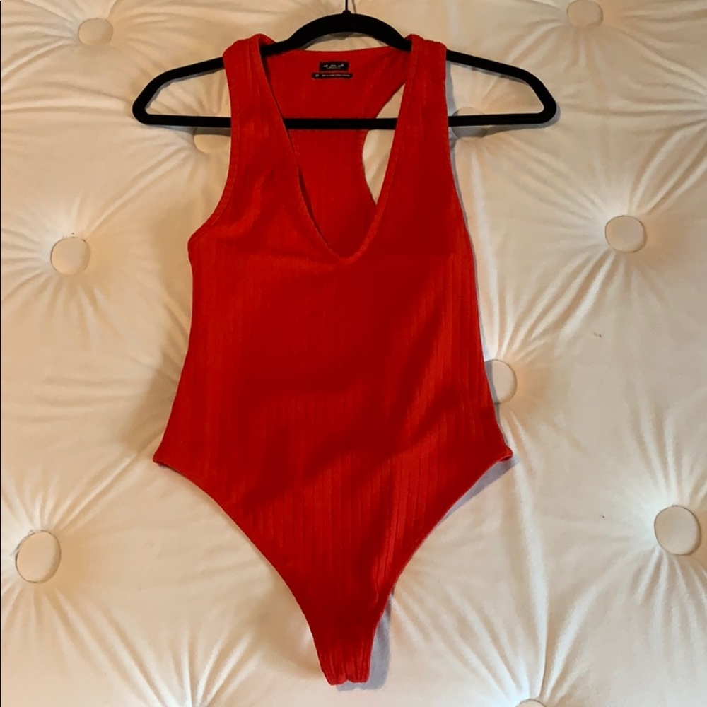 Deep v red bodysuit